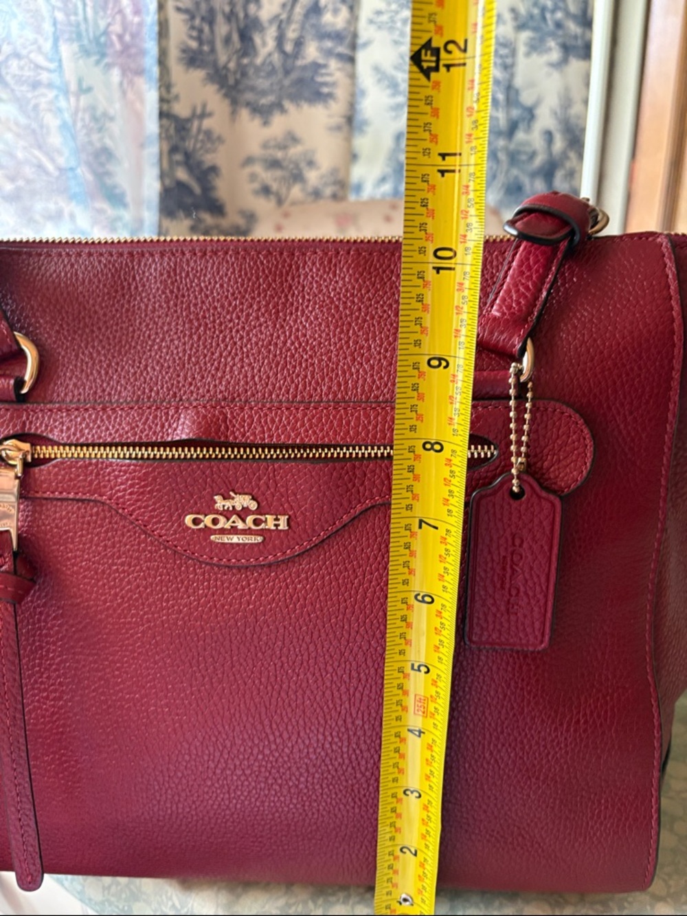 COACH Pebbled Leather Tote in Burgundy Red - Picture 9 of 12